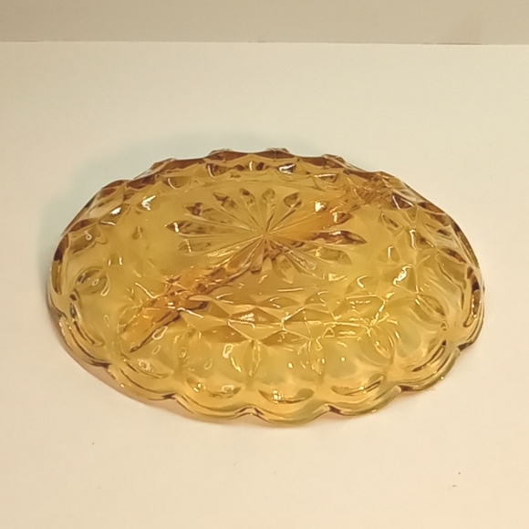"new item" vintage Indiana Glass amber yellow starburst 2 section bowl. No flaws - Picture 5 of 7